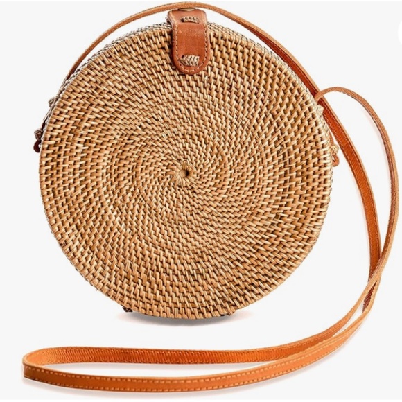 Round Rattan Bag Crossbody - Handmade Ata Wicker Woven Purse - Circle - Picture 1 of 9